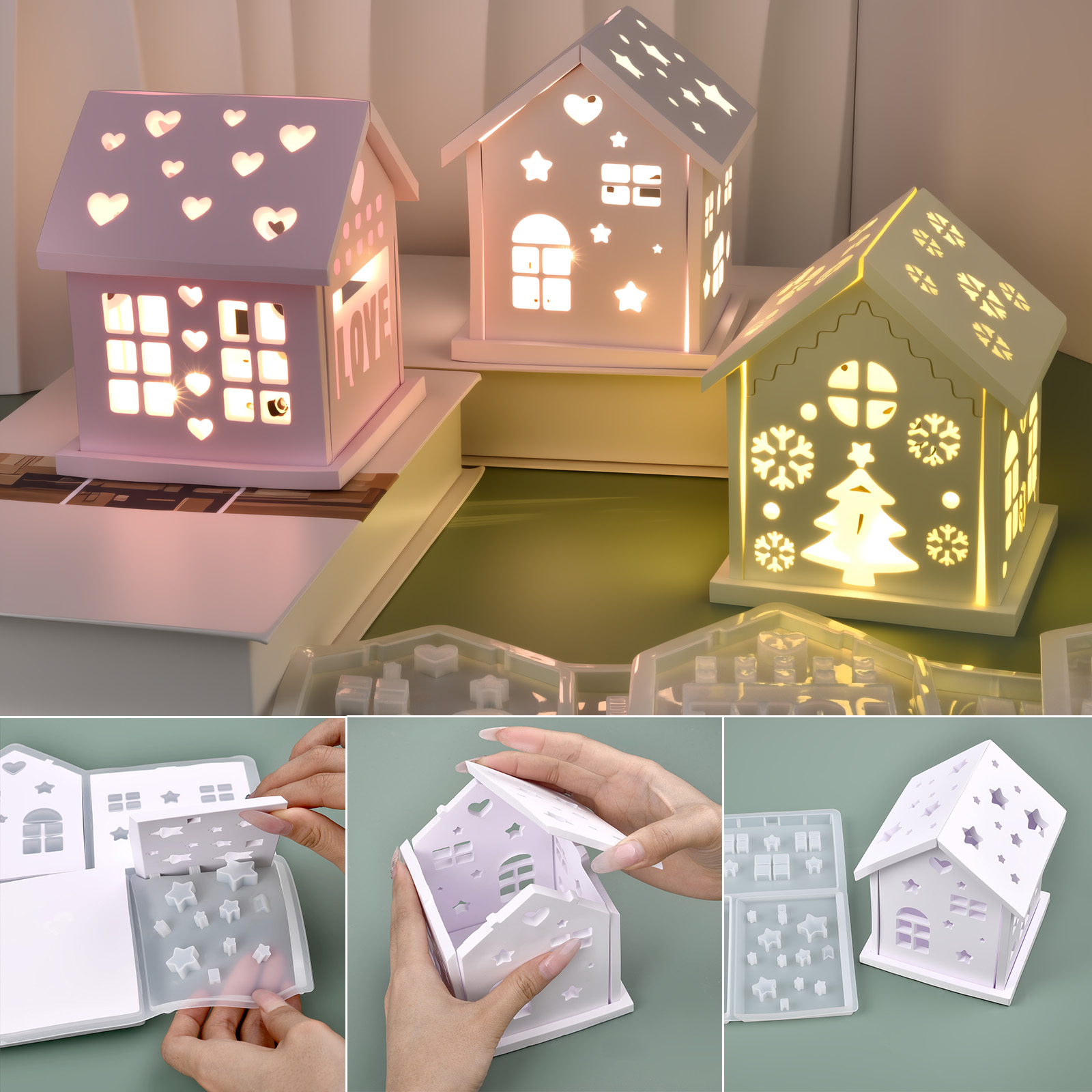 Candle Holder Set - Cetakan Silikon Rumah 3D DIY Pohon